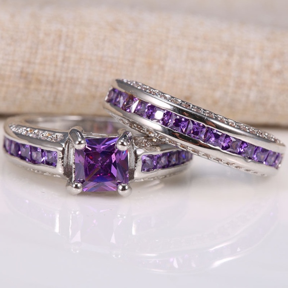 Jewelry - 2.5ct Amethyst Silver Wedding Engagement Ring Set